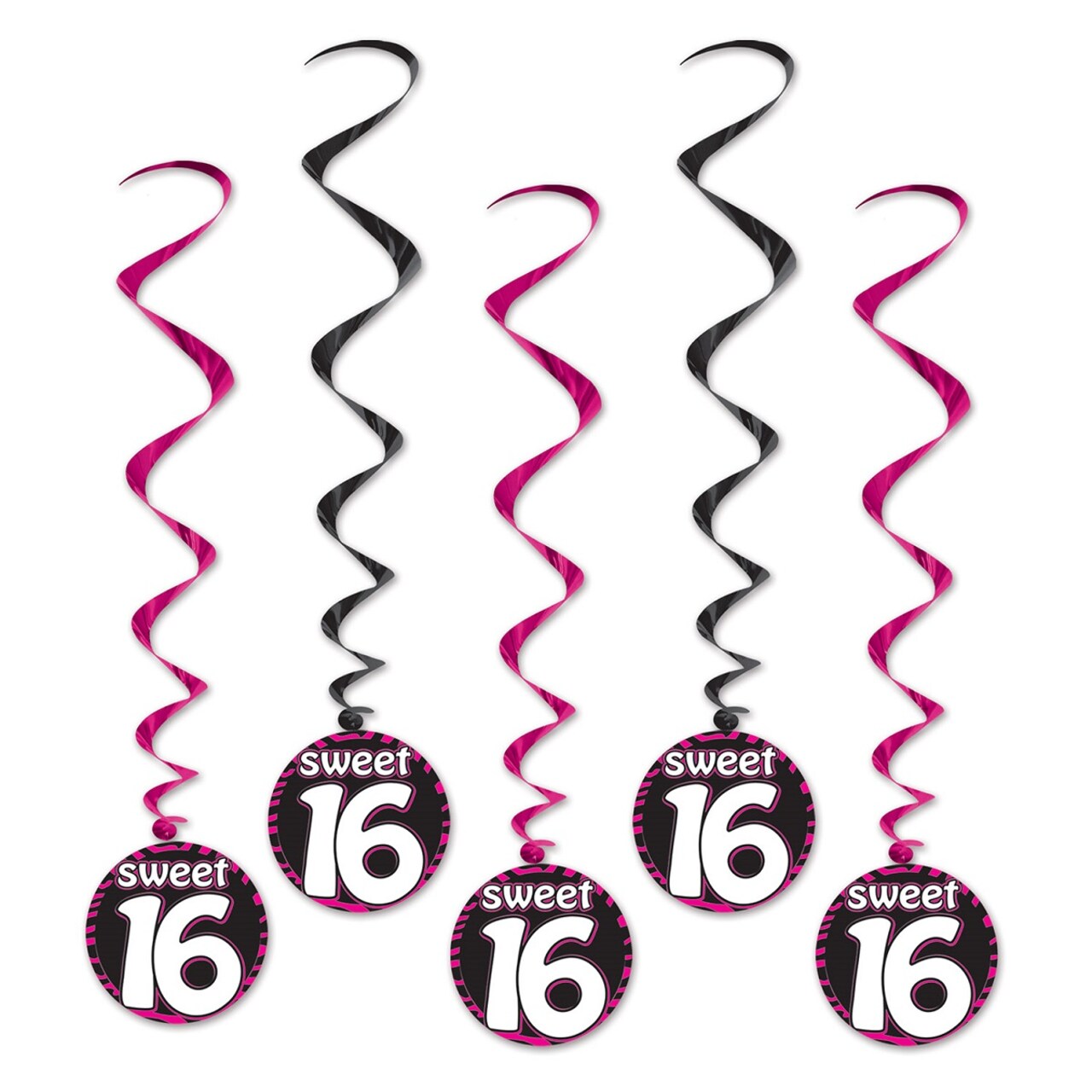 Party Central Club Pack of 30 Black and Pink "Sweet 16" Whirl Hanging Decors 3.5"